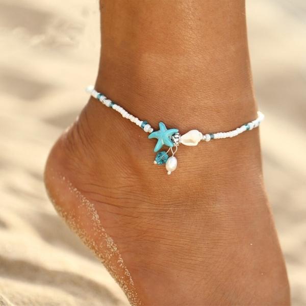 Anklet with stars, shells, and natural stones