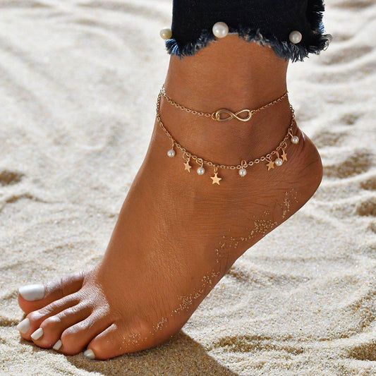 Anklet with beads, stars & infinity symbol